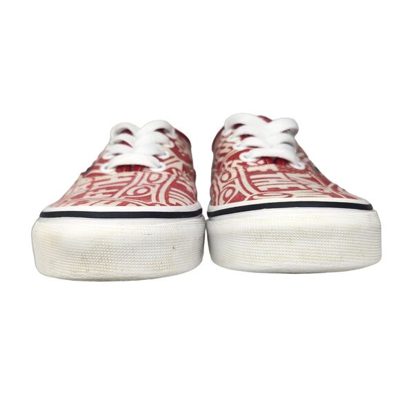Vans Shoes Womens 5 Red White Low Tops Skater Preppy Comfy Spell Out Abstract - Picture 5 of 13